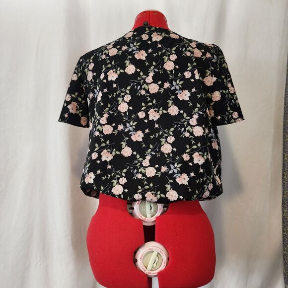 PAPAYA Black Wrap V Neck Floral Short Sleeve Blouse Size L - Picture 5 of 6